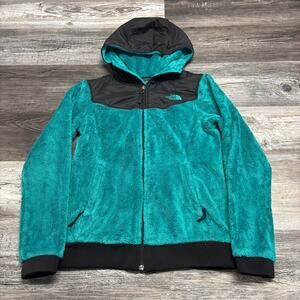 TNF The North Face Teal Black Womens XS Full Zip Fuzzy Fleece Oso Hoodie Jacket